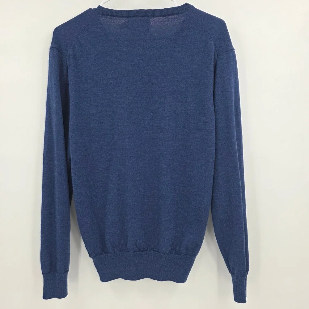 POLO RALPH LAUREN MERINO WOOL SWEATER MENS SMALL BLUE V NECK WASHABLE PREPPY